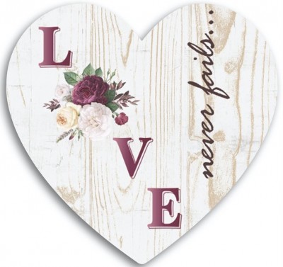 Декоративная табличка сердце 24х24 "LOVE never fails..."